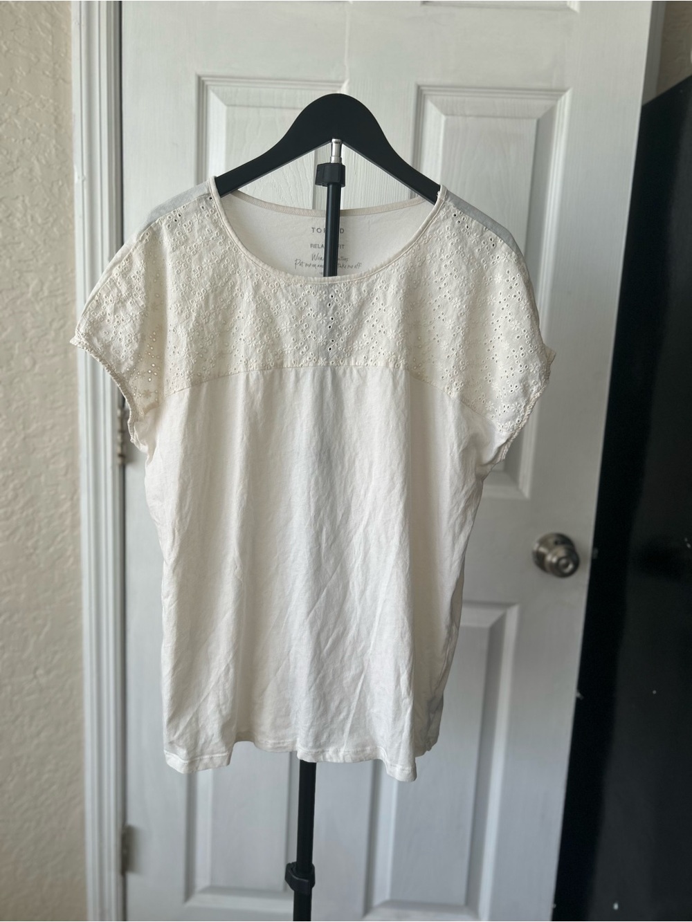 Torrid Relaxed Fit Cotton Crew Neck Tee with Eyelet Embroidered Yoke, Size 0